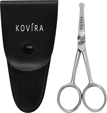Precision Nose Hair Scissors with Adjustable Tension Screw - 10.16cm/4 Inch Overall Length - Rounded Safety Scissors for Trimming Nasal Hair - Also for Grooming Eyebrows, Ear Hair &amp; Beards