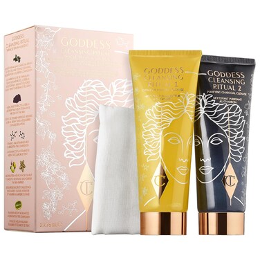 Charlotte Tilbury Goddess Cleansing Ritual. Two-step cleansing ritual with a citrus-based makeup remover followed by a bamboo charcoal-based purifying cleanser. 75ml/ 2.5 oz. each