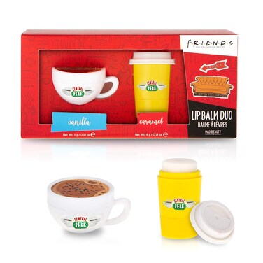Mad Beauty Friends The Television Series Lip Balm Set (2-Pack)   Central Perks Cafe Theme   Caramel &amp; Vanilla   For Here &amp; To-Go Coffee   Cruelty-Free Cosmetics   Skincare Gifts for Women