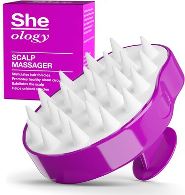 Sheology Head Massager for Hair Growth - Hair Loss Shampoo Shower Brush - Soft Silicone Scalp Scrubber for Dandruff Removal - Scalp Scrub Wash Tool (Purple)