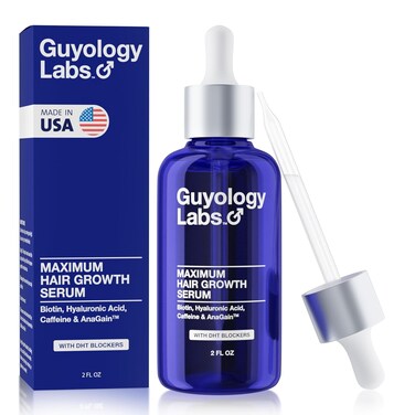 Guyology Labs Biotin Hair Growth Serum for Men, Women &amp; All Types of Hair - DHT Blocker &amp; Scalp Serum - Hyaluronic Acid, Citrus - Anti Thinning Hair - Anti Hair Loss - Hair Regrowth - Made in USA