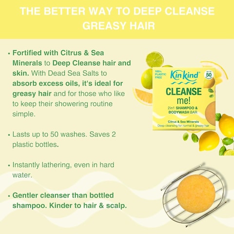 Shampoo Bar - CLEANSE me! 2 in 1 Solid Shampoo &amp; BodyWash Bar   Normal to Greasy Hair   Natural Shampoo Bar, Travel Shampoo Bars for Hair UK   Up to 50 Washes - Vegan &amp; Cruelty Free