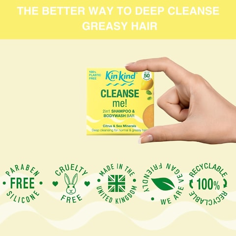Shampoo Bar - CLEANSE me! 2 in 1 Solid Shampoo &amp; BodyWash Bar   Normal to Greasy Hair   Natural Shampoo Bar, Travel Shampoo Bars for Hair UK   Up to 50 Washes - Vegan &amp; Cruelty Free