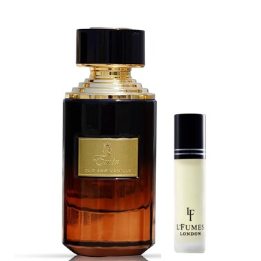 Paris Corner OUD AND VANILLA EMIR Perfume EDP 2.5Fl Oz with 8ml L'Fumes Roll-On Layering Perfume Oil UNISEX - EDP and Oil Combo