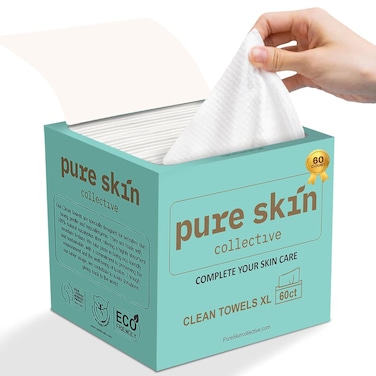 Clean Towels XL 100% USDA Biobased Dermatologist Approved Face Towel, Disposable Face Towelette, Clinically Tested Facial Washcloth, Makeup Remover Dry Wipes, Ultra Soft 60 Ct
