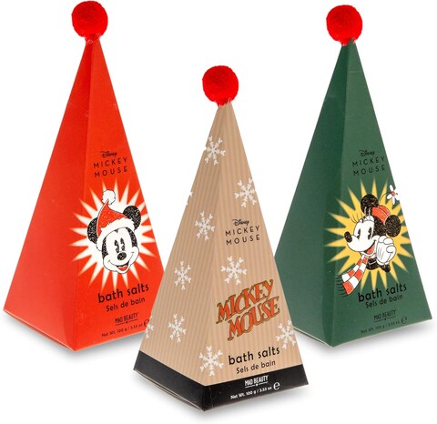 MAD BEAUTY Disney Mickey Mouse Bath Salts Trio, Frosted Berries, Toasted Marshmallow &amp; Christmas Icing Fragranced, Gift Wrapped, 3-Pack