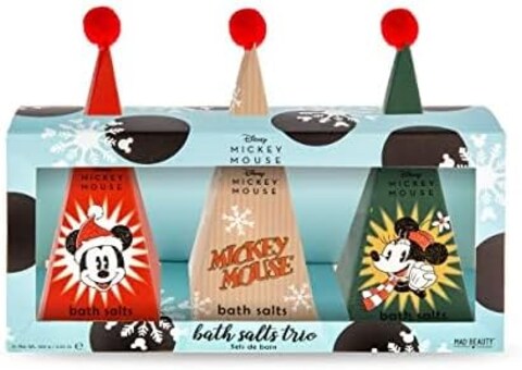MAD BEAUTY Disney Mickey Mouse Bath Salts Trio, Frosted Berries, Toasted Marshmallow &amp; Christmas Icing Fragranced, Gift Wrapped, 3-Pack