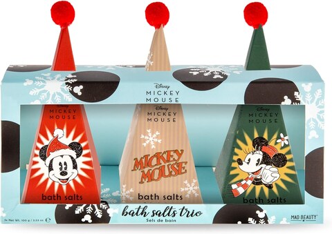 MAD BEAUTY Disney Mickey Mouse Bath Salts Trio, Frosted Berries, Toasted Marshmallow &amp; Christmas Icing Fragranced, Gift Wrapped, 3-Pack