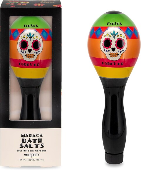 MAD Beauty Fiesta Forever Maraca Bath Salts &ndash; Sugar Skull Design, Pineapple &amp; Lime Scent, Mexican Style, Relaxing Bath Soak, Fun Gift D&iacute;a de Los Muertos for Women and Men