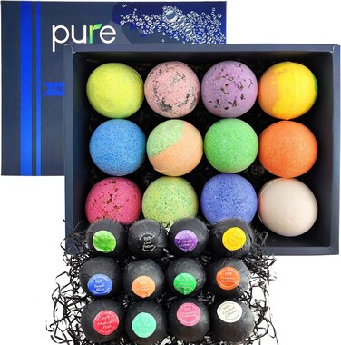 Pure Bath Bomb Gift Set for Men, 12 XL Organic Bath Bombs for Men Relaxing Bath Spa Gift Idea for Dad, Husband, Boyfriend, for Special Occasions, Birthdays, Holidays!