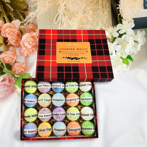 XL Bath Bomb Gift Set for Real Men! 20 Organic Masculine Bath Bombs for Men. Natural Bath Soaking Balls Gift Idea for Husband, Dad &amp; Boyfriend for Holidays. Sulfate &amp; Paraben Free!