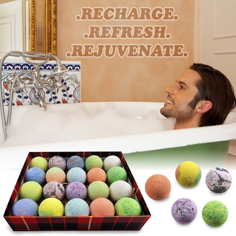 XL Bath Bomb Gift Set for Real Men! 20 Organic Masculine Bath Bombs for Men. Natural Bath Soaking Balls Gift Idea for Husband, Dad &amp; Boyfriend for Holidays. Sulfate &amp; Paraben Free!