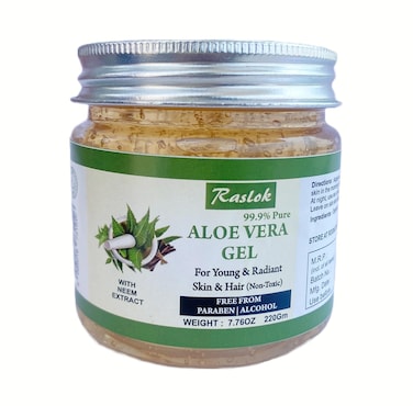 Aloe Vera Gel   100% Pure and Natural Aloe Gel   For Moisturizing Face Skin &amp; Hair Care   Durable Moisturizing Hydrating Soothing   Non-Sticky (Neem, 7.76 OZ)