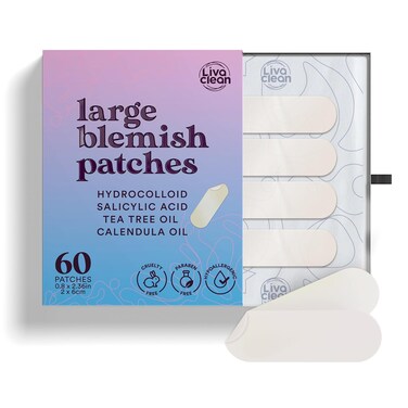 LivaClean 60CT Large Hydrocolloid Acne Patches - Salicylic Acid, Tea Tree Oil &amp; Calendula Oil, for Pore Spots Nose Face Pimple Zit Patches, Large Pimple Patch for Face, Hydrocolloid Bandages XL