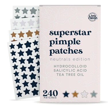 LivaClean 240 CT Neutrals Pimple Patches for Face w/Salicylic Acid &amp; Tea Tree, Hydrocolloid Acne Patches Cute Star Pimple Patch for Healing, Cute Face Stickers, Zit Patch