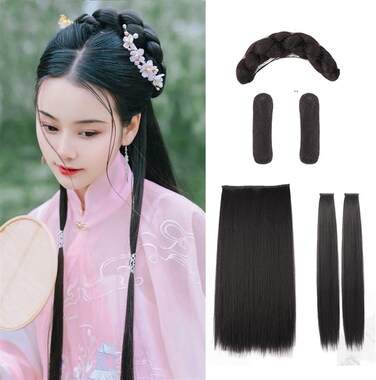 Synthetic Chinese Traditional Hanfu Wig Hair Bun Retro Black Chignon Fake Ancient Chinese Hair Suit Bun Princess Cosplay (Color : 1B/27HL)