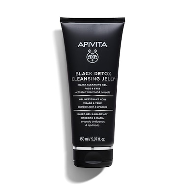 Apivita Black Detox Cleansing Jelly face &amp; eyes 150ml - Facial Cleanser &amp; Make up Remover - Natural Face Wash with Activated Charcoal &amp; Propolis - Attracts Pollutants like Magnet, Leaves Skin Fresh