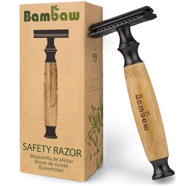 Bambaw Classic Dark Double Edge Safety Razor   Natural Long Bamboo Handle Razor   Reusable Safety Razor For Women &amp; Men   Eco Friendly Safty Razor   Sustainable Eco Razors   Fits All De Razor Blades