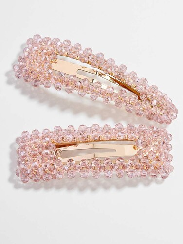 Pink Crystal Facet Pearl Hair Clip for Women Girls Mother's Day Gifts Set Rhinestone Big Faux Hairpins Barrette Slides Her Fashion Wedding Accessories Ladies Christmas Birthday Party Favors
