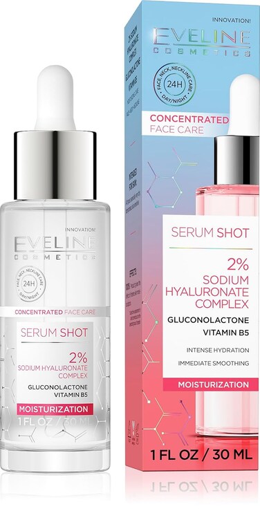 Eveline Cosmetics Face Therapy Intensive Hydrating Serum with 2% Sodium Hyaluronate Complex, Gluconolactone, and Vitamin B5