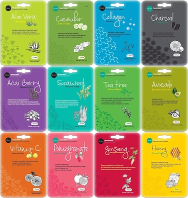 Celavi Essence Facial Sheet Face Mask Variety Set Classic Authentic Korean Moisturizing Skincare (Variation 1, 12 Count (Pack of 2))