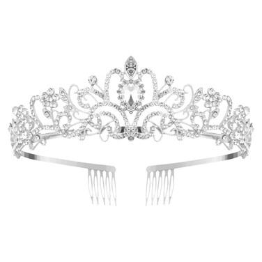 Silver Crystal Crowns Tiara for Women, Girls Elegant Princess Rhinestone Crown with Combs, Bridal Wedding Headbands Prom Birthday Party Halloween Hair Accessories Jewelry Gifts for Women Girls