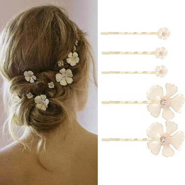Bartosi Flower Hair Clips Floral Hair Pin Rhinestone Bridal Decorative Bobby Pins Wedding Hair Accessories for Women and Girls (Pack of 5)