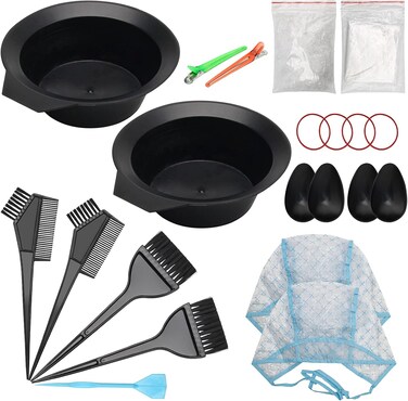 AHIER 23 Packs Hair Dye Coloring Kit, Include hair Dye Brush and Bowl Set, Hair Highlight Cap Kit, Ear Cover, Gloves, Shawl, Shower Cap for DIY Salon Hair Coloring Dye Tools