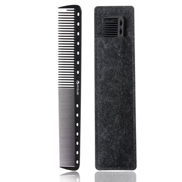 HYOUJIN 605 Black Carbon Fine Cutting Comb 230℃ Heat Resistant Hairdressing Comb Master Barber Comb with fine tooth-14 holes for cutting and hairstyling