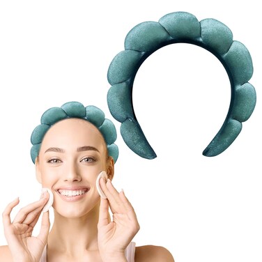 Spa Headbands for Women, Makeup Headband Skincare Headband for Washing Face or Facial, Cute Puffy Sponge Get Ready Bubble Hair Head Band Hairband for Women Girls Headwear