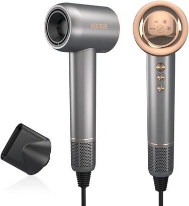 High Speed Nano-Plasma Hair Dryer 1500W Compact and Low Noise，110,000 RPM Brushless Motor Portable Blow Dryer add 3 Temps /3 Speed and Magnetic Nozzle, Fast Drying for Home, Salon and Gifts, Sliver