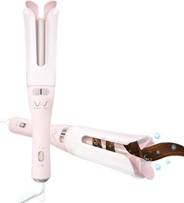VAV Automatic Curling Iron - 1.25 Inch (32mm) Ionic Ceramic, 392℉ Constant Temperature, Ideal for Medium to Long Hair, Automatic Rotating, Easy to Use, Professional Curling Tool,Pink