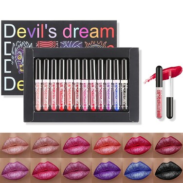 12 Colors Glitter Lip Gloss Set, 12Pcs Diamond Shimmer Metallic Liquid Lipstick Set, Long Lasting Waterproof Non-stick Cup Lip Gloss Glow Cosmetic Kit