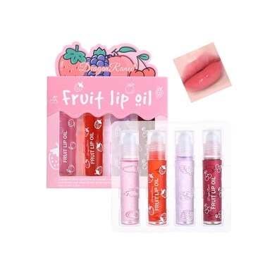 4 Pcs Fruit-Flavored Lip Gloss Set,Transparent Colorless Moisturizing Plumper Lip Lotion Rolling Ball Lip Oil Liquid Lipstick