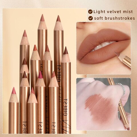 Dulele 12 Colors Slim Lip Liner Pencil Set, Creamy Lip Liner Matte Lipstick Plumping Lip Definer Pencil, Smooth and Long Lasting Natural Lip Makeup (Red)
