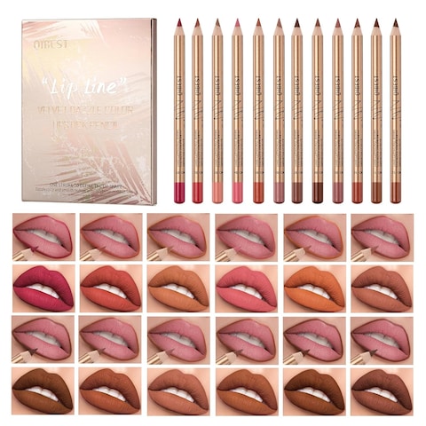 Dulele 12 Colors Slim Lip Liner Pencil Set, Creamy Lip Liner Matte Lipstick Plumping Lip Definer Pencil, Smooth and Long Lasting Natural Lip Makeup (Red)