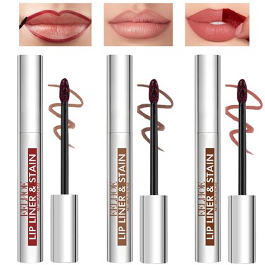 Dulele Peel Off Lip Liner Tattoo, 3PCS Lip Stain Peel Off Brown Lip Liner Set, Transfer-proof Peel Off Lip Stain, Highly Pigmented Lip Liner Stain(Rose)