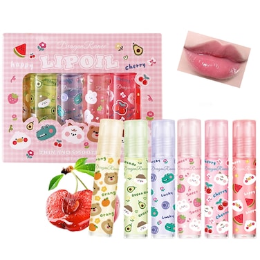 Dulele 6PCS Roll On Lip Gloss Set, Fruity Flavors Rolling Ball Lip Oil, No-Sticky Gloss Lip Balm Lip Care for Dry and Chapped Lips