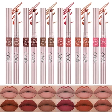 Lip Liner Set, 6 Colors Longwear and Pigmented Matte Lip Pencil Makeup, Smooth Application, Retractable Waterproof Lip Liner