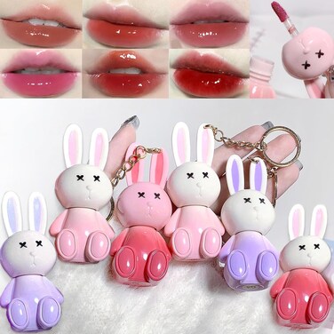 6pcs Bunny Rabbit Lip Gloss Liquid Lipsticks Set,Moisturizing Hydrating Lip Glow Oil Shine Lip Plumping Glass Waterproof Finish Party Gift for Women Girls