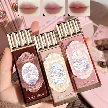 3Pcs Matte Nude Lip Gloss Set, 3 Colors Silky Velvet Lipstick with Cute Chocolate Shape Package, Non-stick Cup Long Lasting Waterproof Lip Stain Lip Tint, Daily Professional Lip Makeup