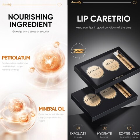 3Pcs Lip Care Set, Exfoliator Lip Sugar Scrub, Lip Mask and Plumping Lip Oil, Effectively Moisturizes Lip Clear, Repairs Dry Lips