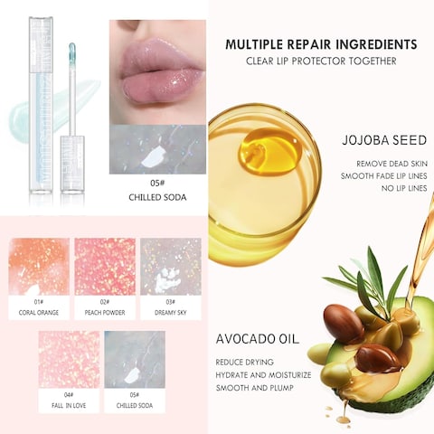 5PCS Shimmer Bomb Lip Gloss, Lip Tint Infused With Vitamin E, Moisturizing   Sparkle   Long Lasting   Hyaluronic Acid   High Shine   Crushed Diamonds, Gift Makeup For Girls