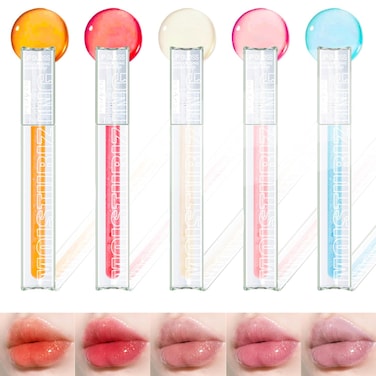 5PCS Shimmer Bomb Lip Gloss, Lip Tint Infused With Vitamin E, Moisturizing   Sparkle   Long Lasting   Hyaluronic Acid   High Shine   Crushed Diamonds, Gift Makeup For Girls