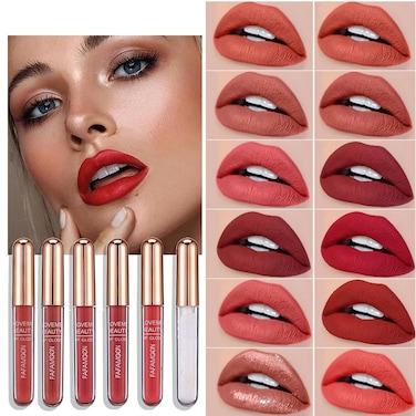 12Pcs Velvet Matte Liquid Lipstick Set, Matte Long Lasting Lip Gloss Kit, Waterproof and Non-Stick Cup Lip Tint, Durable Red Lip stain Beauty Cosmetics Set for Girls and Women