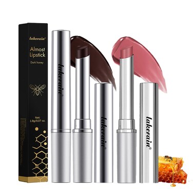 2PCS Honey Lipstick Tinted Lip Balm,Hydrating Natural Glossy Honey Lipstick Lip Balm,Sheer Black Lip Balm,Moisturizing Black and Pink Lipstick Makeup Lip Care for Repairing Dry Lips