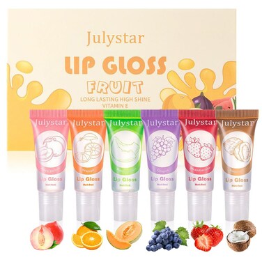 6 Pcs Hydrating Fruity Flavoured Lip Oil Set, YIBABY Natural Moisturizing Transparent Jelly Lip Balm Lip Jam for Girls, Glossy Plumping Lip Gloss Lip Care with Vitam E for Dry Lips &amp; Chapped Lips