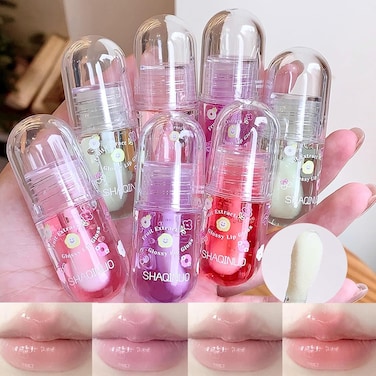 3 Pcs Hydrating Lip Oil Set, Cute Fruit-Flavored Plumping Lip Oil, Long Lasting Lip Glow Balm Lip Care, Transparent Moisturizing Lip Gloss for Kids and Teens, Kid Friendly, Party Gift(B)