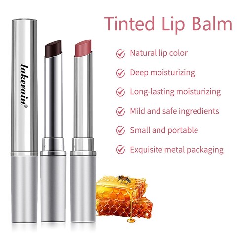 2Pcs Tinted Lip Balm, Black and Pink Lipstick, Hydrating Natural Glossy Lip Balm, Sheer Lightweight Color, Moisturizing Lipstick Makeup Lip Care Balm for Repairing Dry Lips