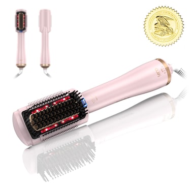 LENA Hair Straightener Brush Dryer PRO Blow Dryer Hot Air Brush - Anti-Scald Straightening Iron Comb Styler with Extra Ion Care, Far Infrared Heating and 3 Modes for Long &amp; Medium Length Hair, Pink